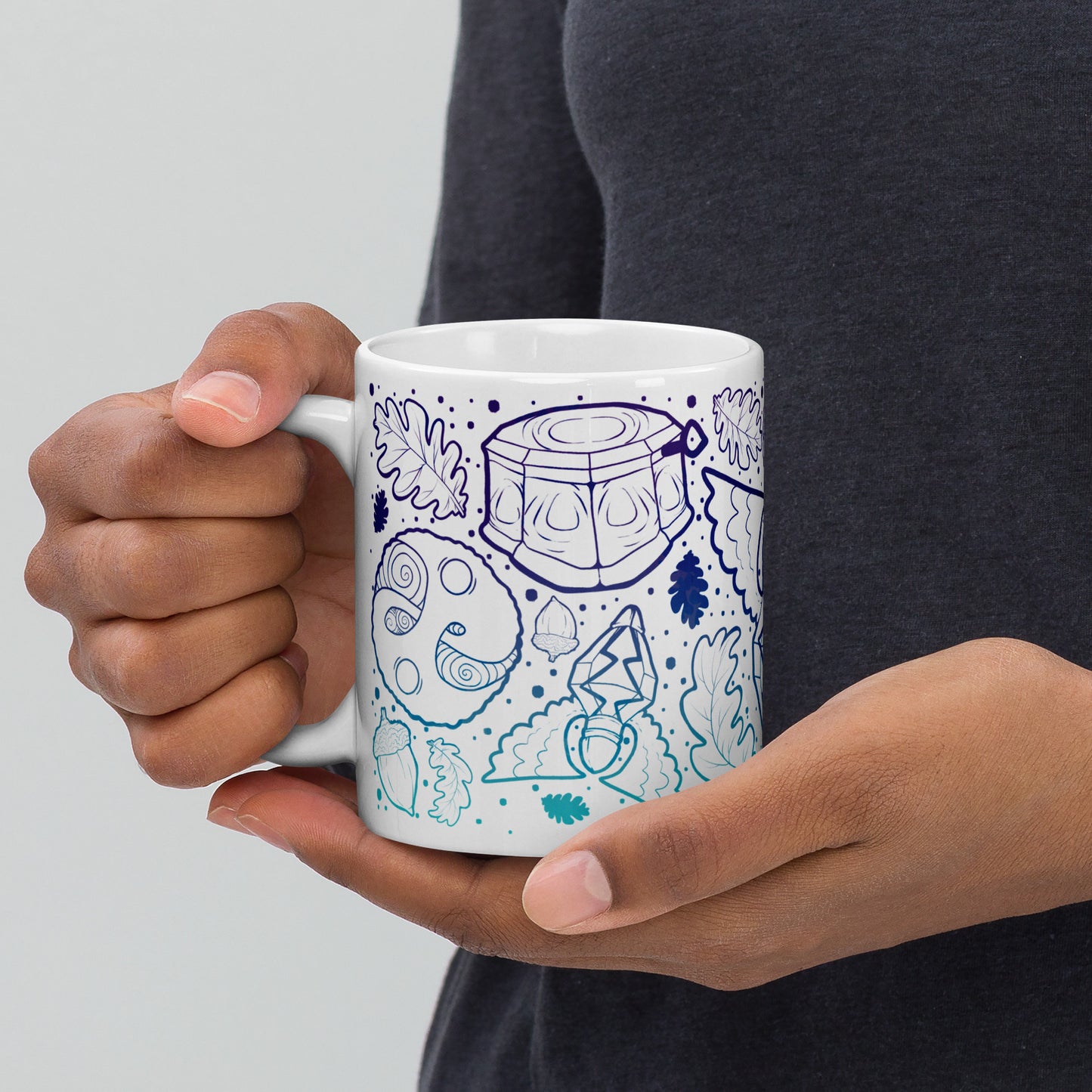 Blue Fable Pattern White glossy mug