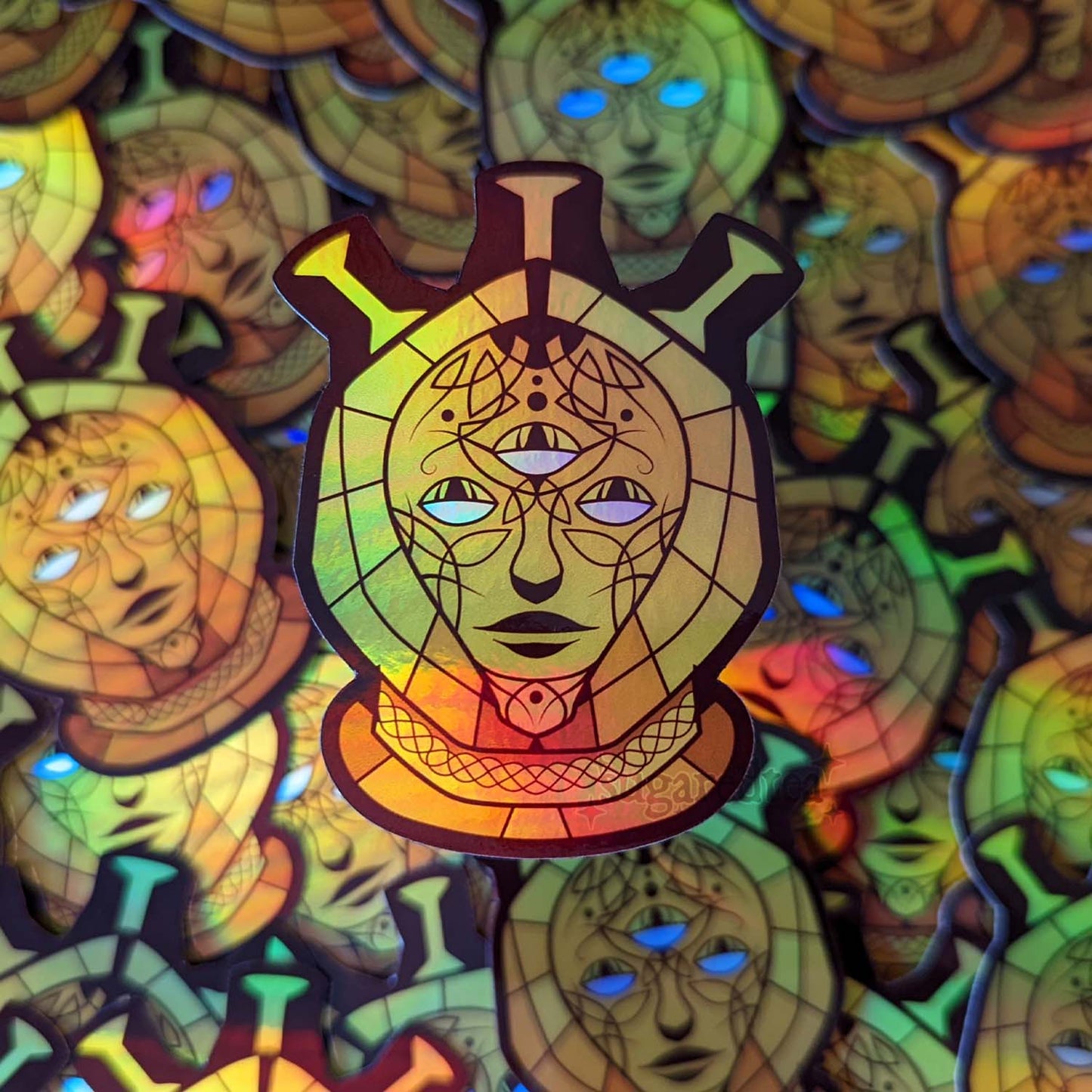 Holographic Sleeper Mask Celtic Sticker | Vinyl Die Cut | Fantasy Scrolls