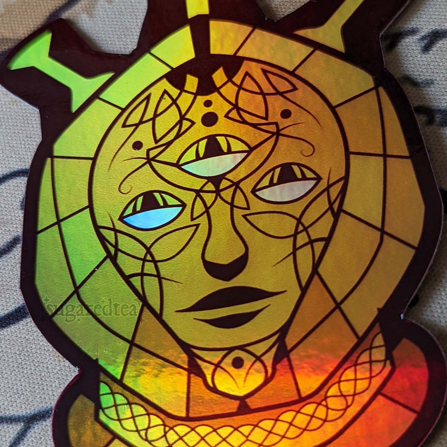 Holographic Sleeper Mask Celtic Sticker | Vinyl Die Cut | Fantasy Scrolls
