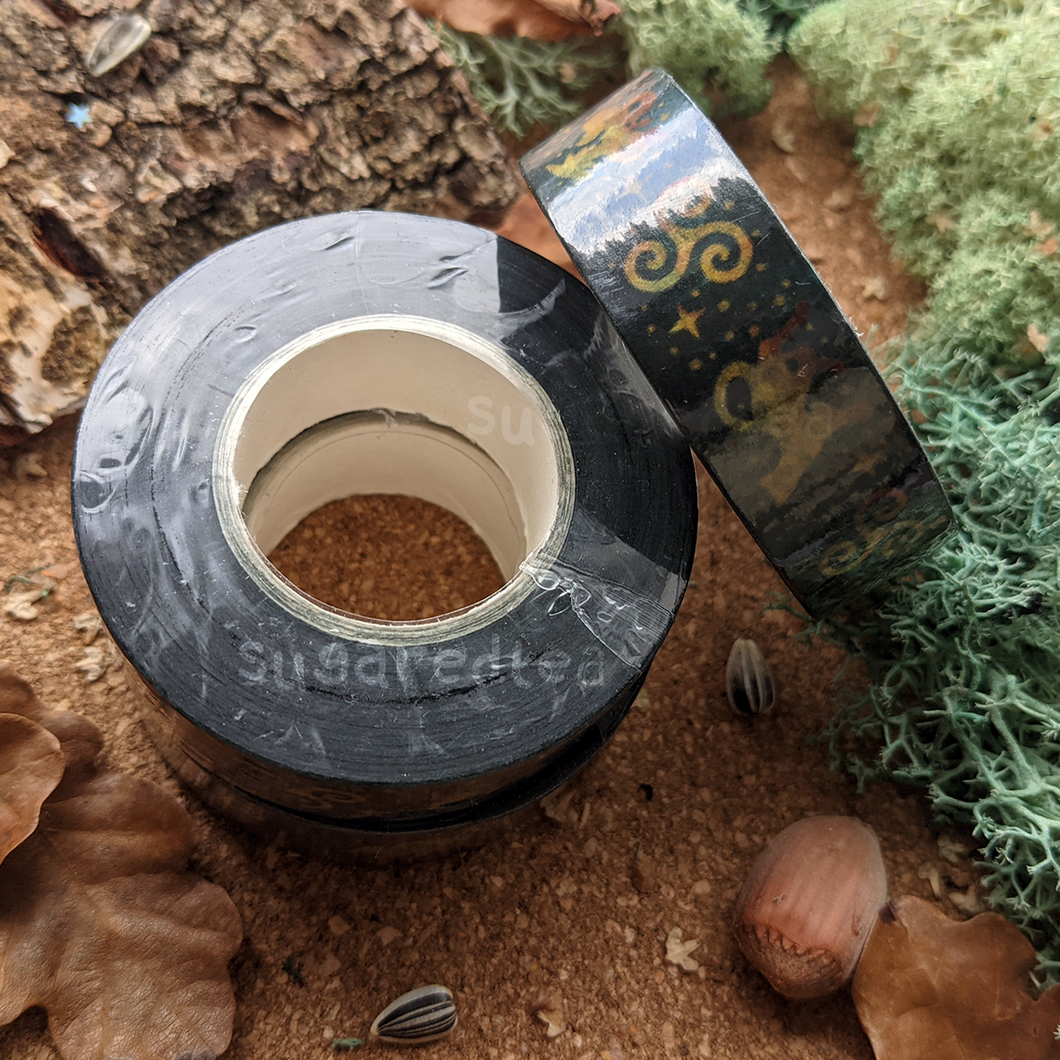 Celtic Cryptids Washi Tape | Triskele Teal UK Mythology Nessie Black Dog Cat Sith