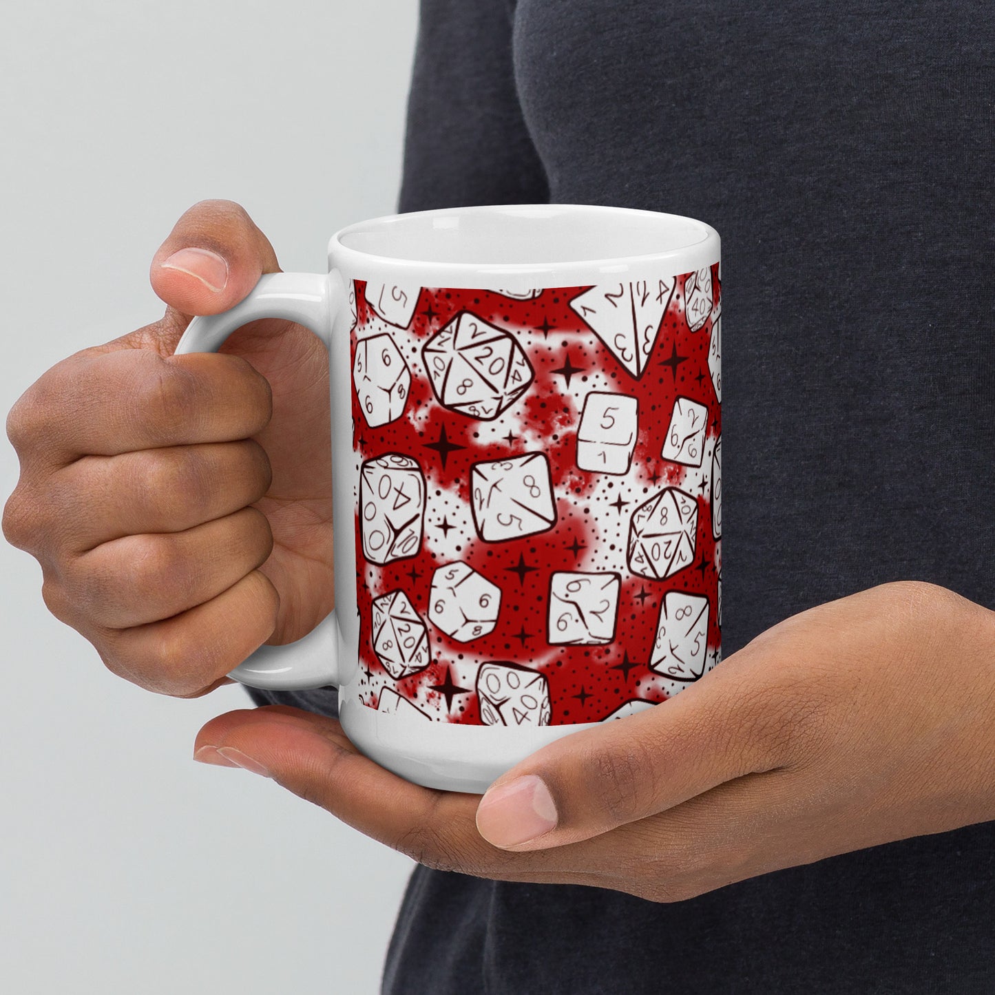 Dice Pattern, Red White glossy mug | Dungeons and Dragons
