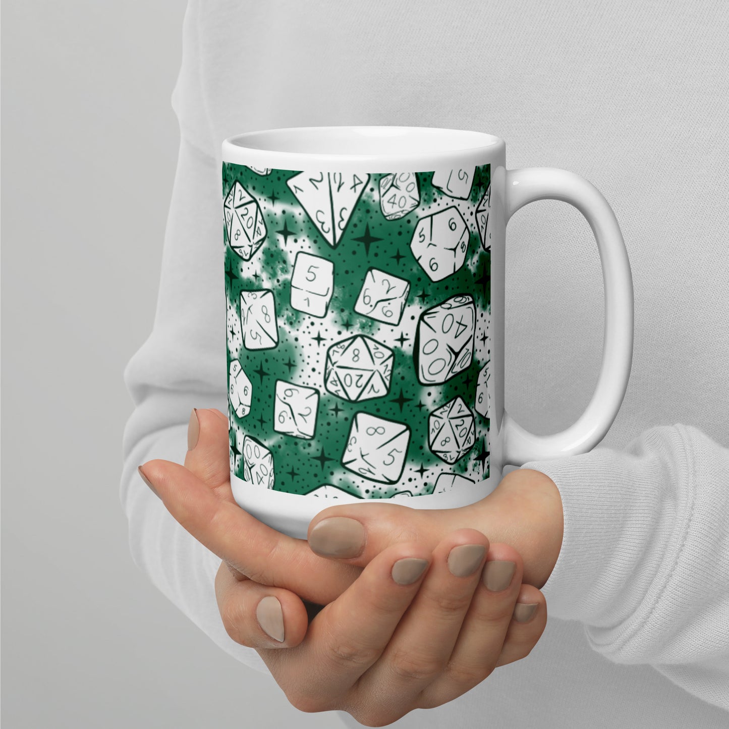 Dice Pattern, Blue White glossy mug | Dungeons and Dragons